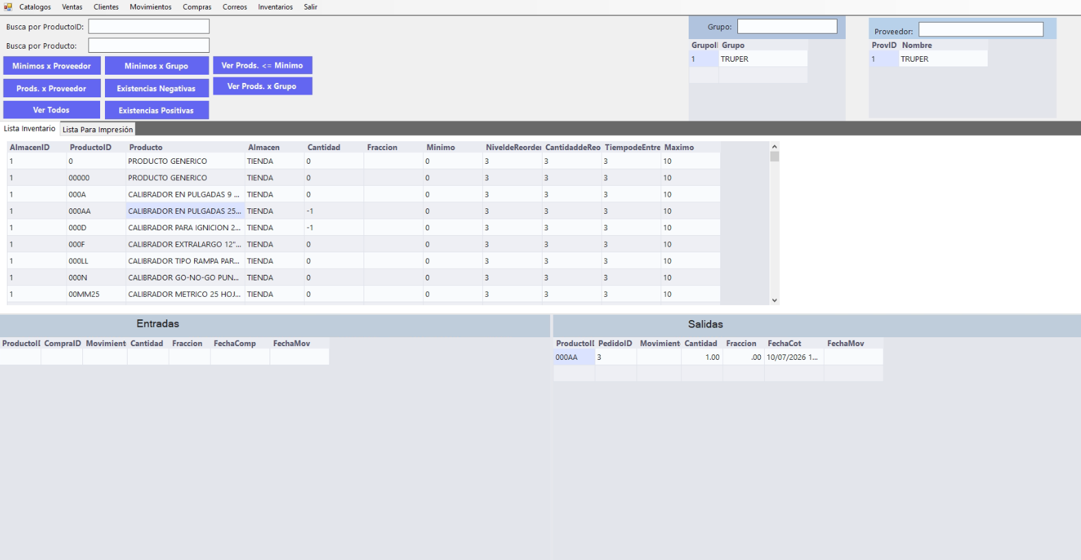 Control de inventario de FacturaNet con mínimos y niveles de reorden
